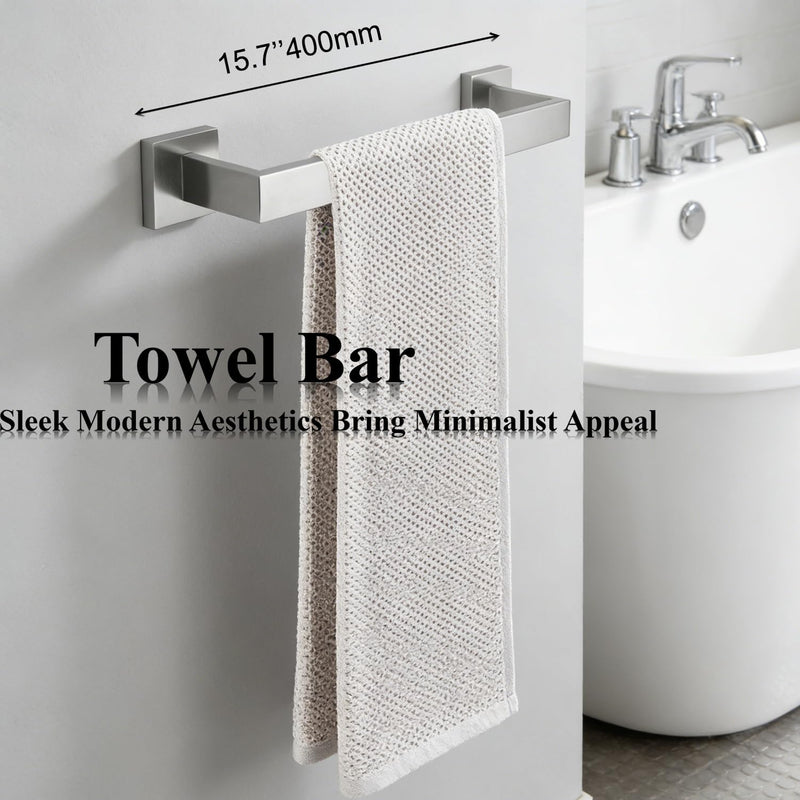 Bathroom Hardware Set 4 Piece Brushed Nickel Bathroom Accessories Set SUS304 Towel Bar Set Includes Towel Bar 16 Inch+Towel Holder+Toilet Paper Holder+Towel Hooks (4, Brushed Nickel, 16 Inch)