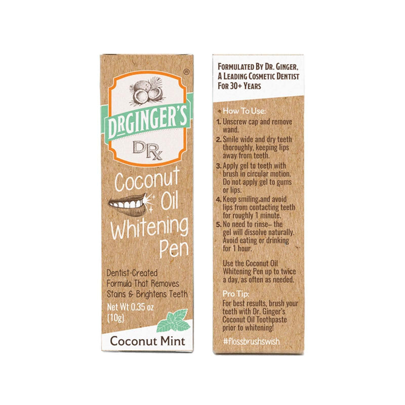 [Australia - AusPower] - Dr. Ginger's Coconut Oil Tooth Whitening Pen – Rapid Brightening for Sensitive Teeth and Gums - Mint Flavor, 0.35oz - Blended with Teeth Whitening Essence and Xylitol for Brighter Smile 