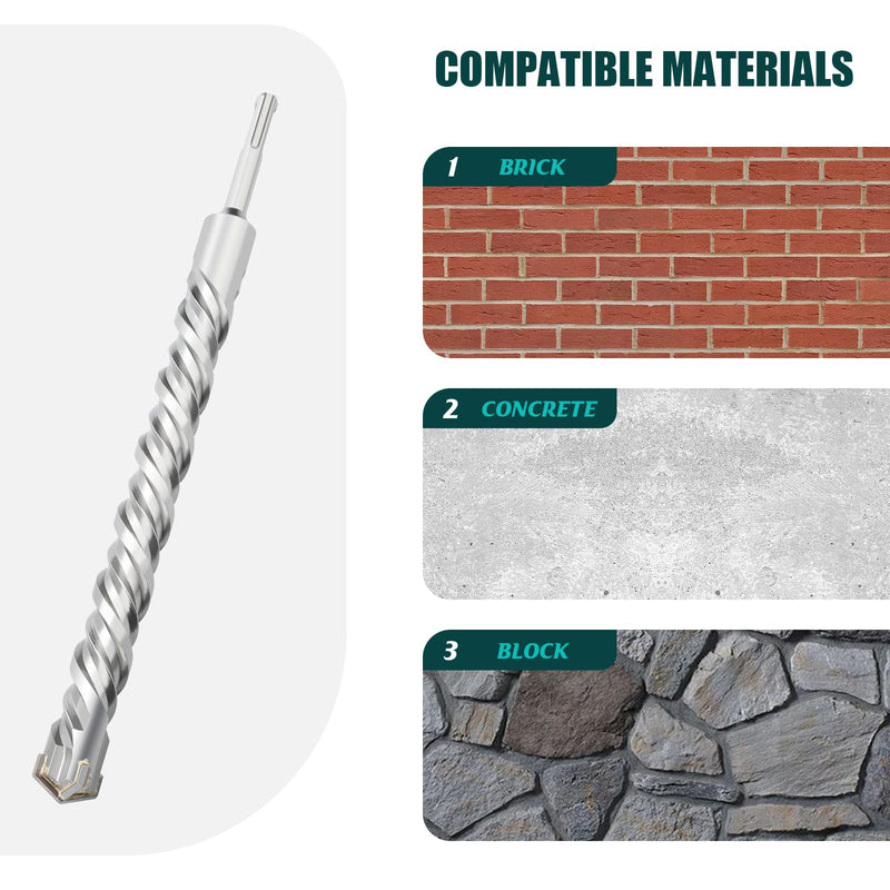 1-1/8 inch x 16 inch (28x410mm) SDS Plus Rotary Hammer Drill Bit, Concrete Drill Bit for Concrete, Brick, Cement and Stone, Length (Length : 410mm / 16 inch, 1-1/8 inch （ 28mm) 1-1/8 inch （ 28mm ) Length : 410mm / 16 inch
