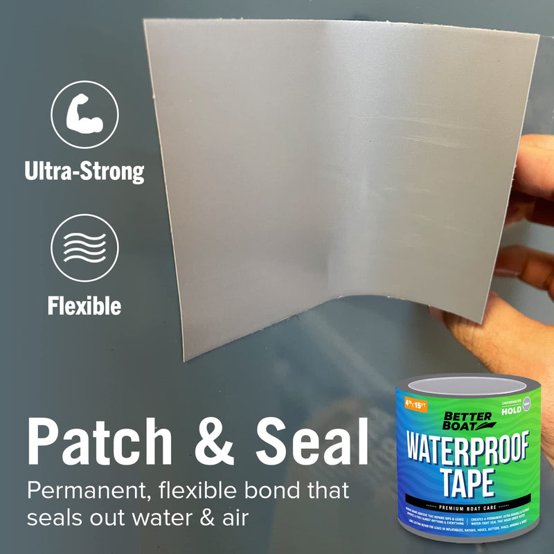 Better Boat Gray Waterproof Tape for Leaks Heavy Duty Marine Grade Seal Tape, 15 ft x 4 in, Canvas, Gutters, HVAC, Outdoor Sealing