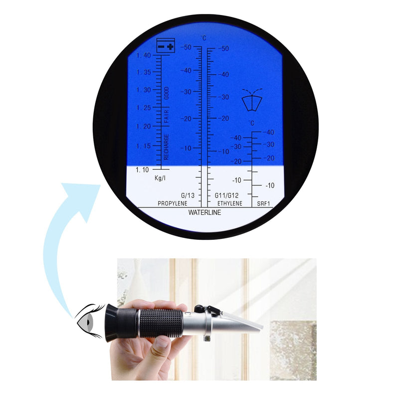 [Australia - AusPower] - 5-in-1 Automotive Battery Antifreeze Refractometer ATC for Specific Gravity, Ethylene Propylene Glycol System & Windshield Screenwash Fluid, Freezing Point Measurement Tester Meter Coolant Condition 