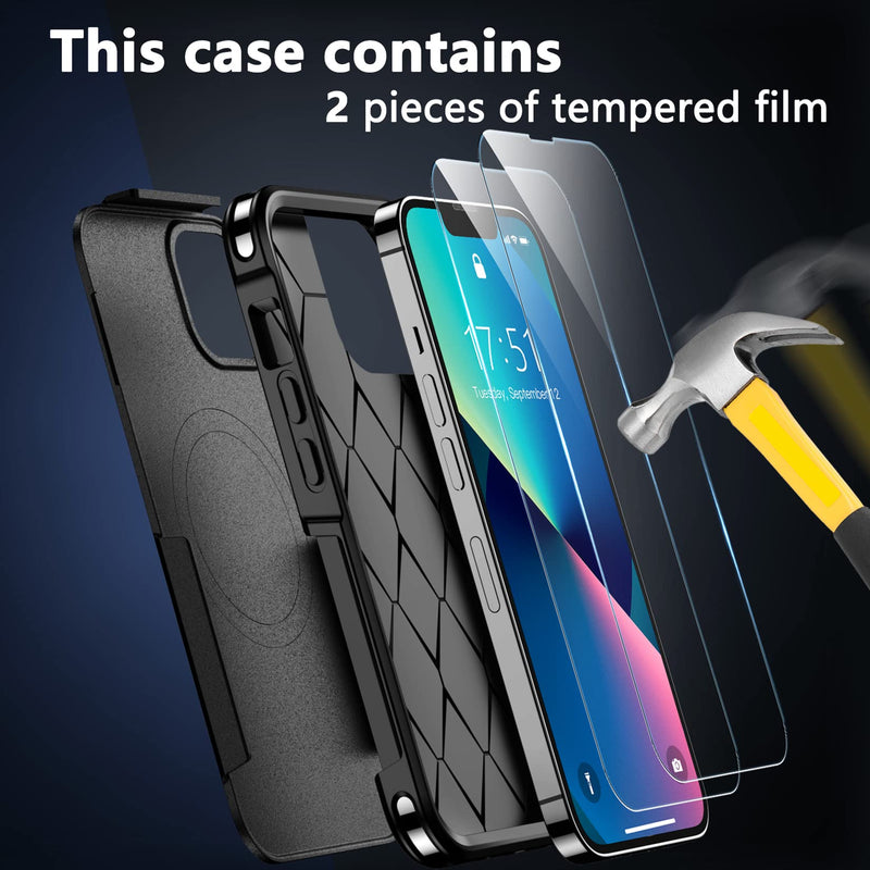 [Australia - AusPower] - SPIDERCASE Designed for iPhone 13 Case, with [2 Pcs Tempered Glass Screen Protector] Compatible with Magsafe Shockproof Anti-Drop Military Protective Cover for iPhone 13 6.1 inch (Black) Magnetic Black 
