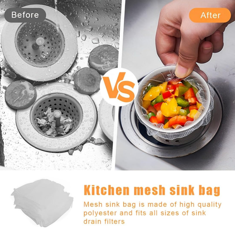 [Australia - AusPower] - SGERUFZ Pack of 100 Disposable Sink Filter, Kitchen Sink Strainer Bag, Elastic Sink Strainer Bag, Drain Strainer, Mesh Sewer Filter Bag, Rubbish Bag, Filter Net for Kitchen, Bathroom 