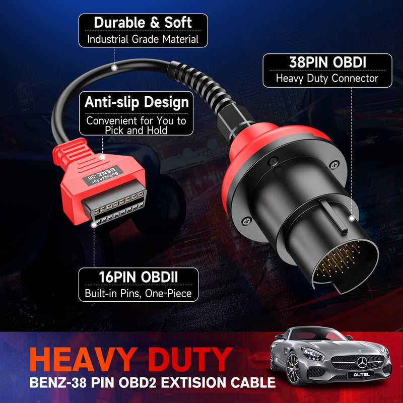 [Australia - AusPower] - Autel Original BENZ-38 PIN Adapter, 38 Pin Male to 16 Pin Female OBDII Connector Compatible with Mercedes-Benz Pre-2001, Work with OBD2 Diagnostic Scan Tool OBD II Scanner 