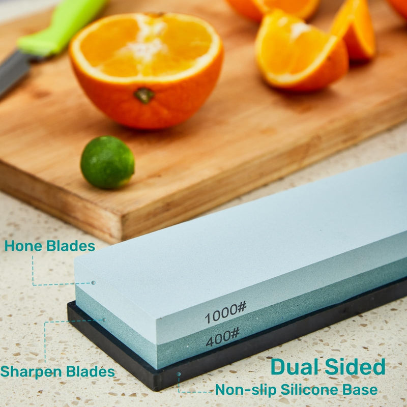 [Australia - AusPower] - Knife Sharpening Stone with Non-slip Rubber Base, 400/1000 Grit Premium Whetstone, Double-Sided Knife Sharpener for Kitchen, Waterstone for Honing Blades Manually 