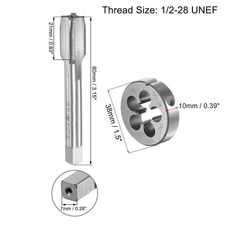 [Australia - AusPower] - uxcell 1/2-28 UNEF Tap and Die Set with 38mm Round Die Stock Handle Wrench, High Speed Steel Machine Thread Tap and Round Die Threading Tool 