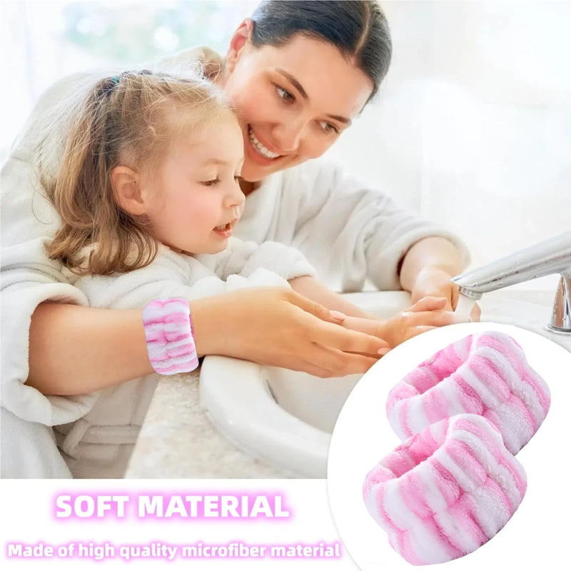 [Australia - AusPower] - 2 Pairs Wrist Washband for Women Washing Face, Wrist Spa Washband Absorbent Wristbands, Prevent Liquids from Spilling Down Your Arms Multicolor Stripes 2 Fhree elastic bands 