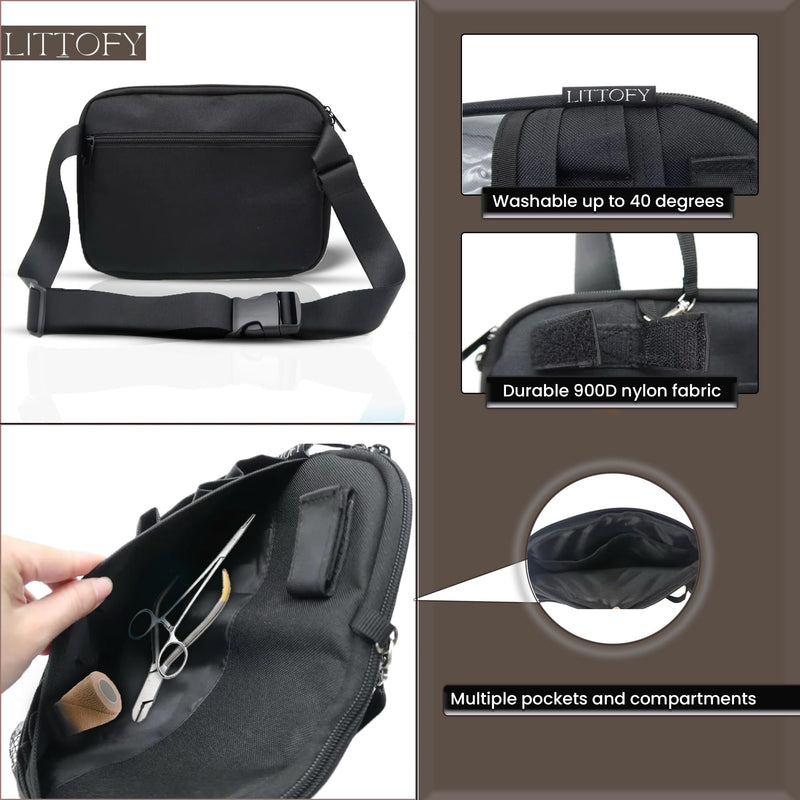 [Australia - AusPower] - Nurse Fanny Pack Black – Washable Unisex Crossbody Waist Bag with Extra-Wide Adjustable Strap, Multi-Compartment Organizer Pockets for Medical Supplies, Students, Doctors & Everyday Use 