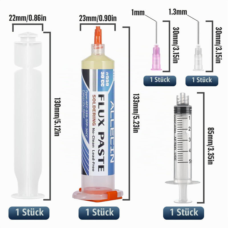Flux Soldering No Clean Soldering Flux 30 ml Lead-Free Soldering Flux Paste 30CC No Cleaning Soldering Flux Paste AEC-559-SFP-30CC with Push Rod Syringe for SMD PCB BGA (Pack of 1) 559-30CC