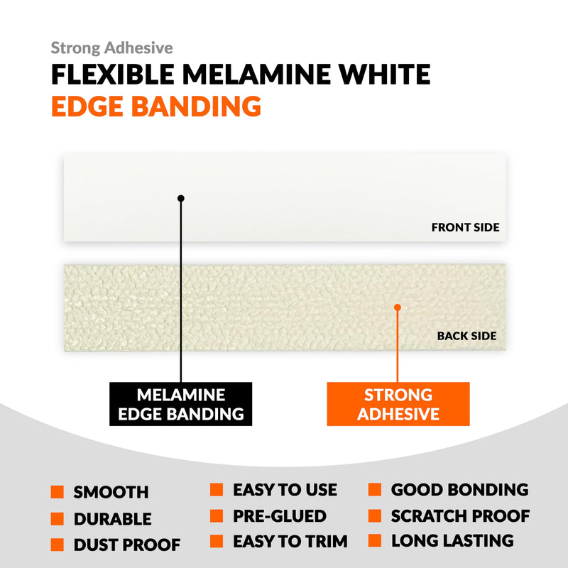 White Edge Banding 3/4 inch x 25 ft Melamine Iron On Adhesive Edging Cabinet Repair Laminate Shelf Board Countertop Furniture Strip Wood Veneer Tape Trim Peel Stick Cabinet Molding Vinyl PVC Iron 3/4 in x 25 ft White 1