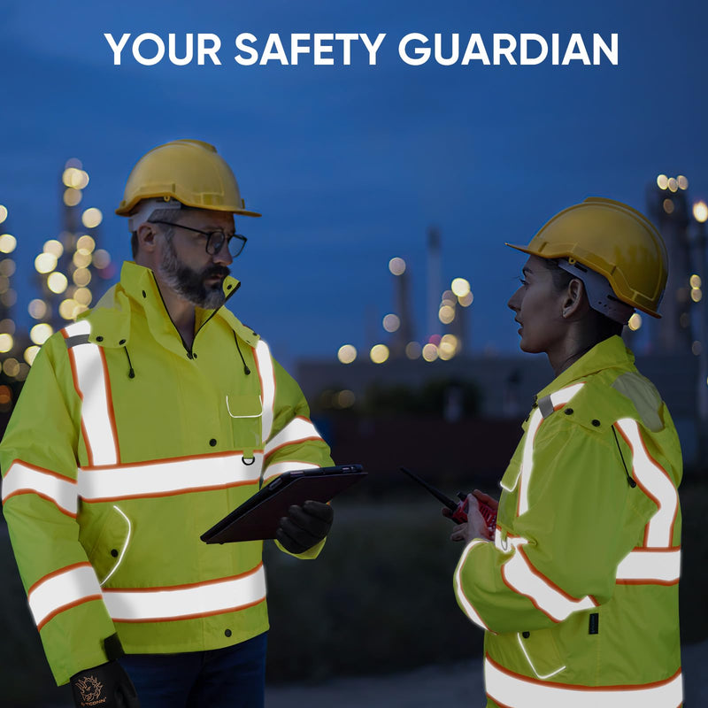TICONN Reflective Rain Jacket Safety Jacket, Waterproof Hi Vis Rain Coat, Class III High Visibility Coat (Yellow&Black, S) Large Yellow