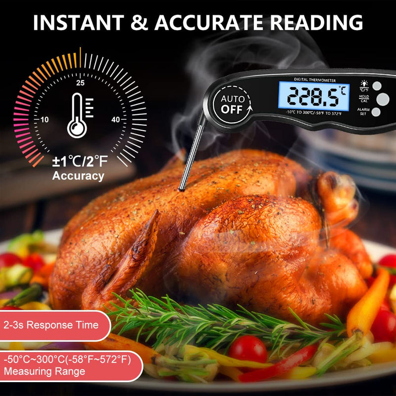 [Australia - AusPower] - CIRYCASE Digital Meat Thermometer, Instant Read Roasting Thermometer, Grill Thermometer, External Probe with 2 Long Probes & Magnet, Alarm Function, Thermometer Pointer Thermometer for Kitchen, BBQ 