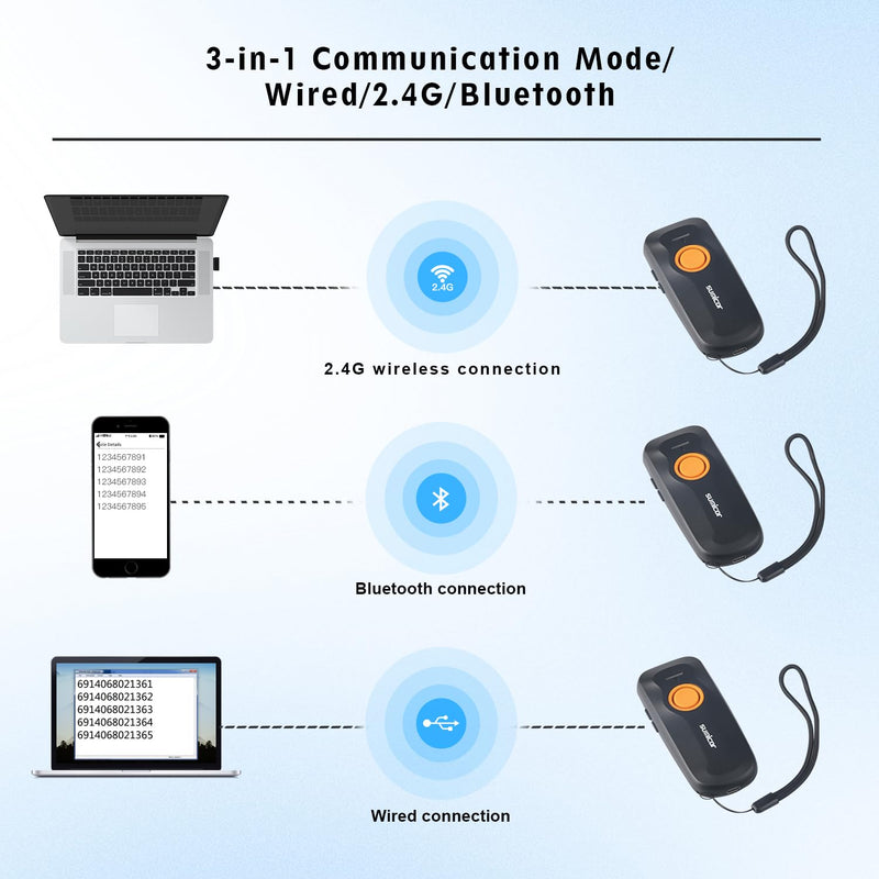 [Australia - AusPower] - Sumicor Wireless Barcode Scanner, Portable Mini Bluetooth Reader 1D Laser Scanner with Battery Level Indicator Small UPC Bar Code Scanner for Library Inventory 1D Mini Laser Orange 