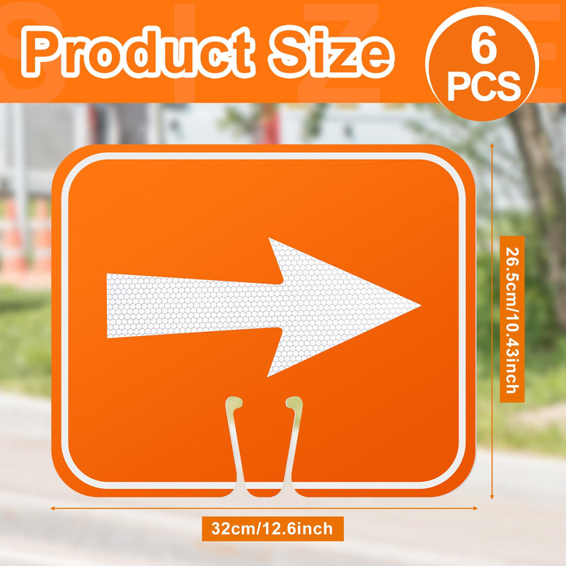 Geetery 6 Pcs 10.4" x 12.6" Reversible Traffic Cone Signs with High Intensity Reflective Arrows, Left and Right Directional Warning Cones for Road Construction, Parking Lot, Barricade