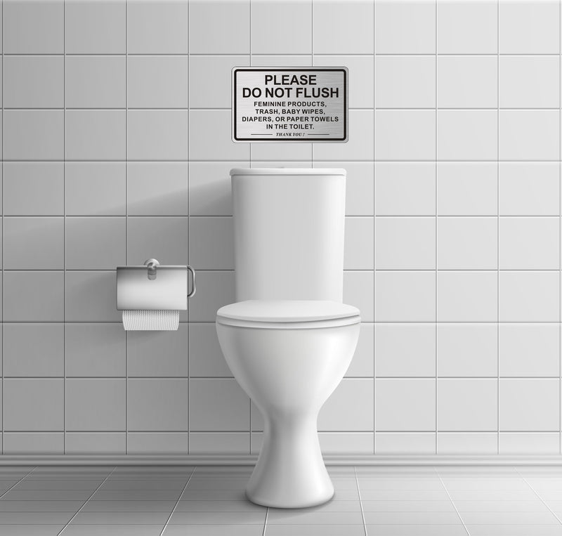 [Australia - AusPower] - (2 PACK) Do Not Flush Sign for Bathroom, Self-adhesive Do Not Flush Anything Except Toilet Paper Sign, Aluminum Metal Signs for Business and Home (Brushed Aluminum/Black, 9 x 6 inches) Brushed Aluminum /Black 