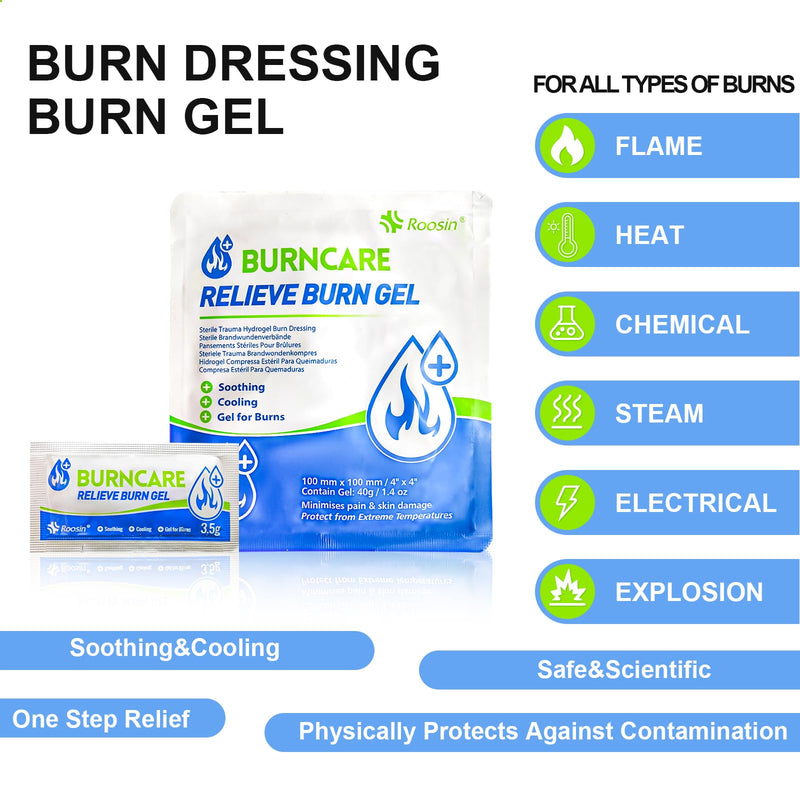 [Australia - AusPower] - Burn Kit, 4pcs Burn Dressings 4x4”, 8pcs Burn Gel Packets 3.5g, 4pcs Burn Pads, First Aid Kit Cooling Soothing Cream Relief with Bandage, Nitrile Gloves, Scissors, Tape 