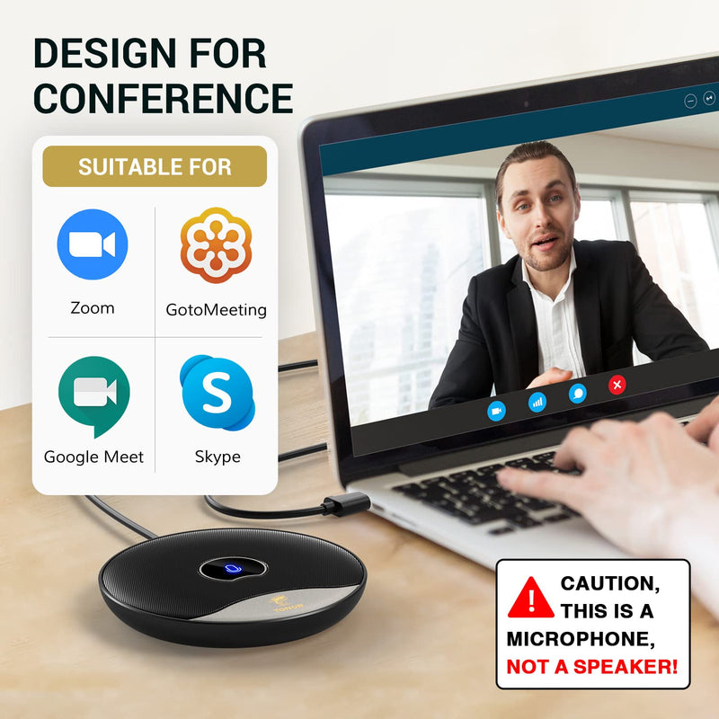 [Australia - AusPower] - TONOR USB Conference Microphone, 360° Omnidirectional PC Computer Condenser Mic with Mute Button for Online Meeting/Class, Zoom Call, Skype Chatting, Plug & Play (TM20) 