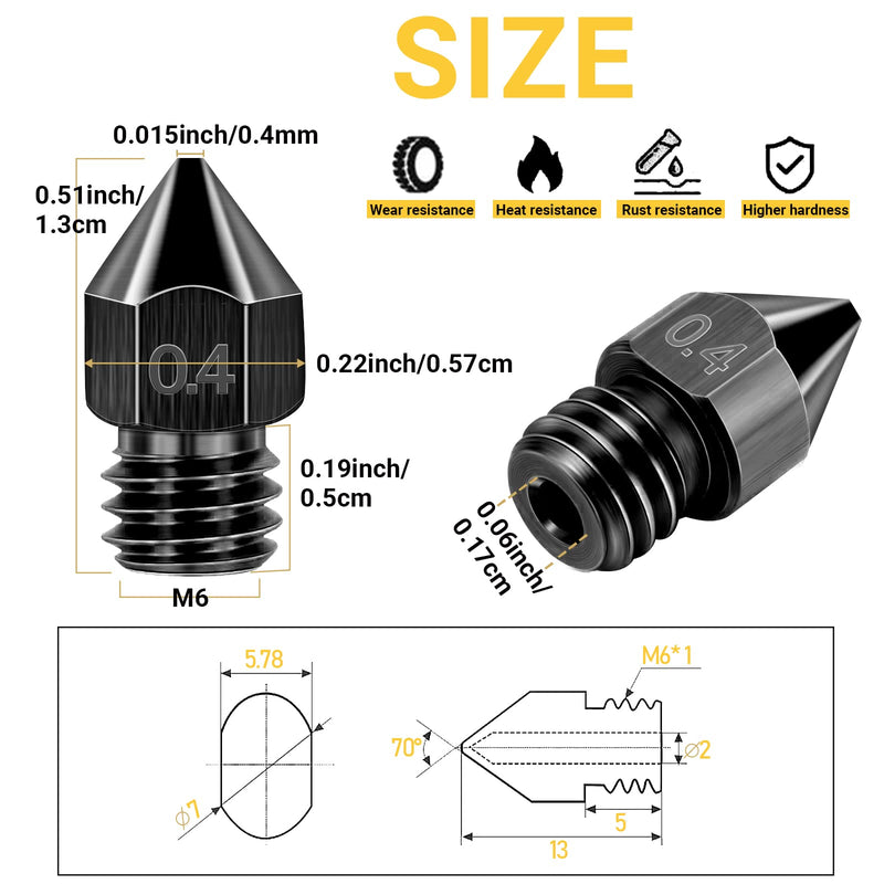 50 Pcs 3D Printer Nozzles - Hardened Steel Stainless Steel Brass Printer Extruder Nozzles Set for CR-10, Ender 3 - High Temperature Pointed Wear Resistant Mk8 Nozzles - 3D Printer Nozzle Cleaning Kit