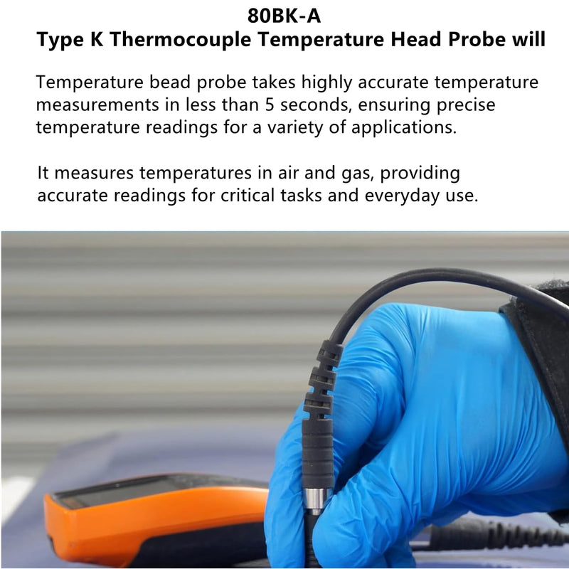 [Australia - AusPower] - 80BK-A Type K Thermocouple, Temperature Head Probe, Clamp, Multimeter Replacement for fluke thermocouple F17B+, F116C, F87-V, F28LL, F179, F287, F289, F189, and More! 