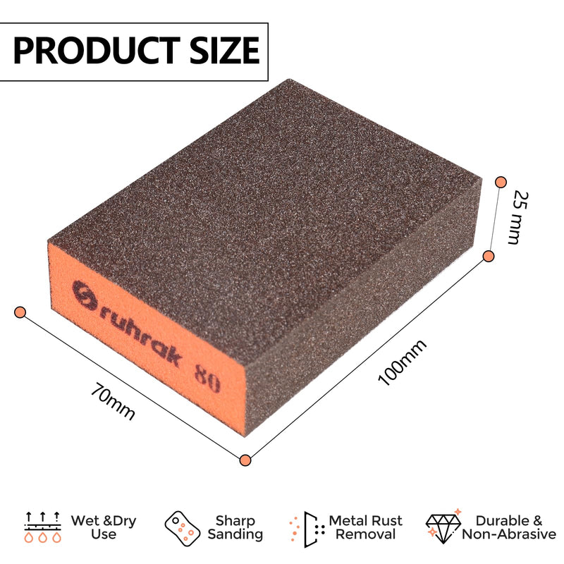 [Australia - AusPower] - Sruhrak Sanding Block 12 Pieces Hard Sanding Sponge, 80/100/120/180/320/400 Grit Wet Dry Reusable Sanding Pad for Wood, Plastic, Plasterboard and Metal Polish 12 pcs-80/100/120/180/320/400 grit (2 pieces each) 