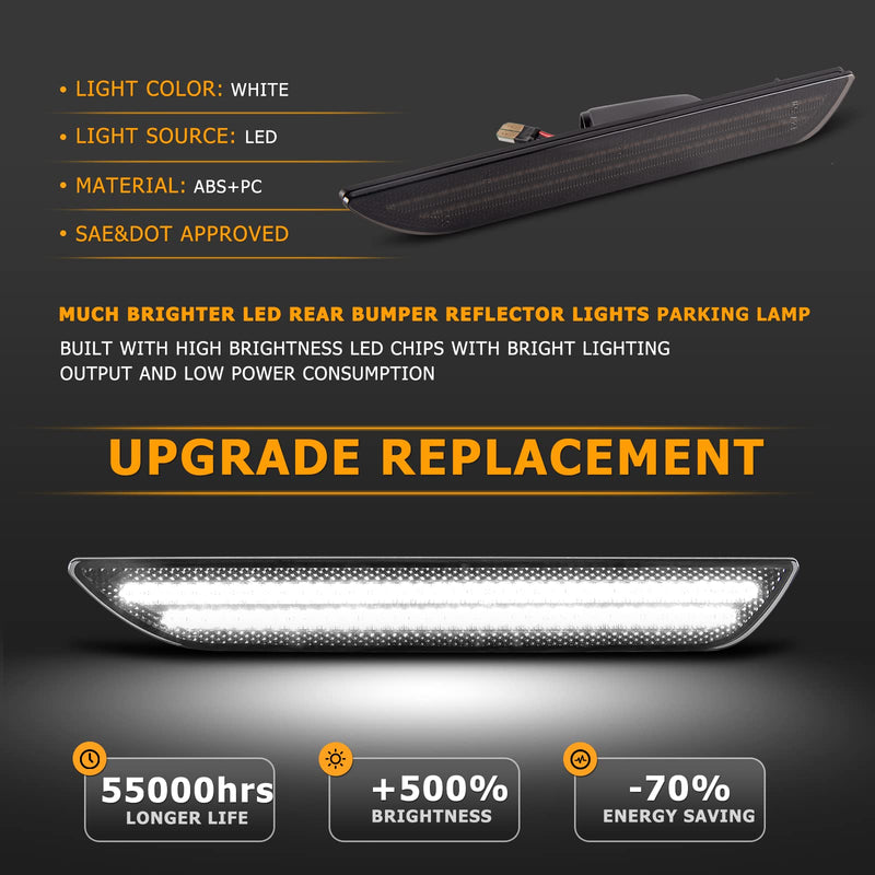 Gempro LED Side Marker Lights for Ford Mustang 2015-2023 Rear White Fender Marker Reflectors Lamps Smoked Len, 2PCS WHITE LED
