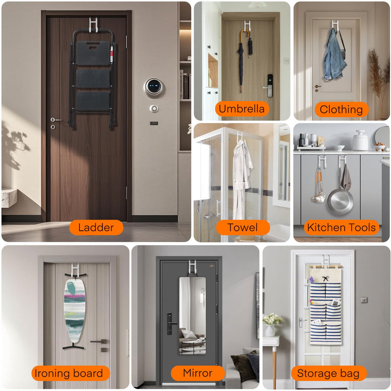 [Australia - AusPower] - FYY Over The Door Hooks - 2 Pack Heavy Duty Dual-Hook Organizer Hanger with Non-Slip Rubber for Towels, Clothes, Hats & Bags Use in Bathroom, Bedroom, Kitchen - Fits Interior Doors Up to 1 3/8" White 5.12" Long, Fit Interior Doors Up to 1 3/8" 