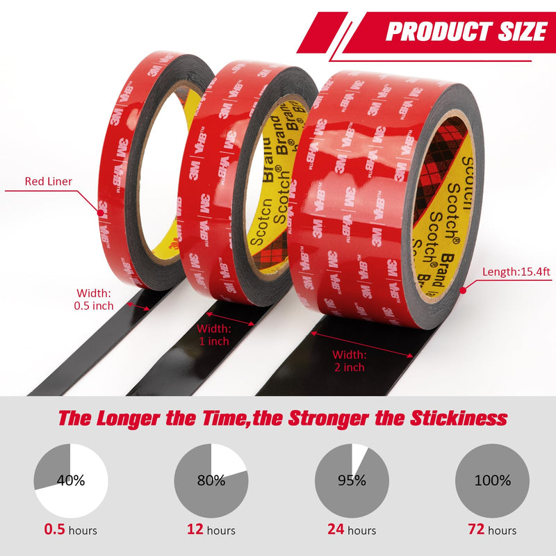 [Australia - AusPower] - 3M Double Sided Mounting Tape VHB 0.5" x 15.4 Ft 0.025in Thick Black 5925 Heavy Duty Foam Tape Strong Adhesive for Car Décor Home Office Logos 0.5" x 15.4Ft 1 
