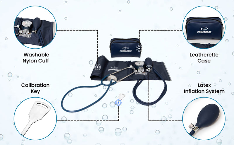 [Australia - AusPower] - PrimaCare Medical Supplies DS-9196 Professional Classic Series XLarge Adult Size Manual Blood Pressure Kit, Long Lasting Latex Inflation System with D-Ring Cuff and Stethoscope, Navy, XLarge Adult 