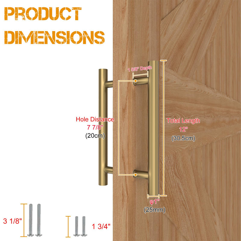 [Australia - AusPower] - 12 inch Round Stainless Steel Door Pull Push Handle Double Sided, French Sliding Barn Door Handle, H Shape Home Pull Handles, Gold 12inch / 30cm 