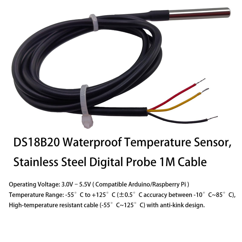 [Australia - AusPower] - 4Pcs DS18B20 Temperature Sensor 1 M, Waterproof Digital DS18B20 Sensors, DS18B20 Temperature Probe, Stainless Steel Probe Compatible for Arduino/Raspberry Pi/ESP32, ESP8266, 4Pcs DS18B20 Temperature Sensor 1 M 