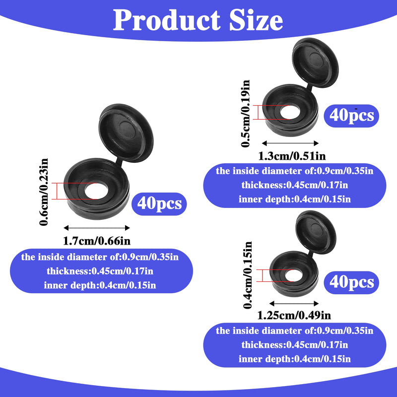 [Australia - AusPower] - 120 Pcs Screw Cover Caps, 4mm/5mm/6mm Plastic Hinged Screw Cover Caps Shutter Screw Caps Fold Screw Snap Covers, Snap Washer Covers Flip Tops(Black) 