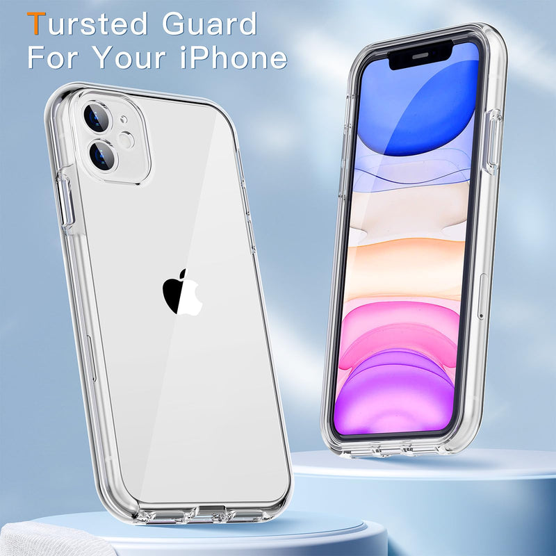 [Australia - AusPower] - COOLQO Compatible with iPhone 11 Case, and [2 x Tempered Glass Screen Protector] for Clear 360 Full Body Coverage Hard PC+Soft Silicone TPU 3in1 Shockproof Protective Phone Cover 111_Clear 6.1 Inch 