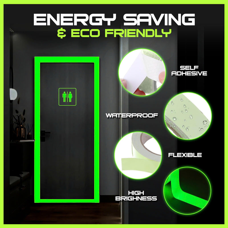 1 Inch x 60 FT Glow in The Dark Tape – Pack of 2 Rolls – Bright Rechargeable Fluorescent Glow – Luminous for Outdoors & Indoors –Glow – for Home Decoration & Markings