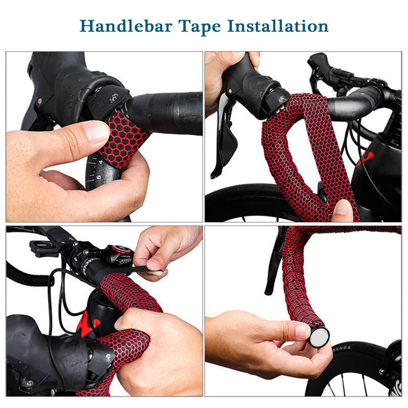 Bike Handlebar Tape，Pu+Eva Bar Road Bike Tape，Honeycomb Silicone Anti-Slip Grip Wrap，2 Rolls Per Set（Red）