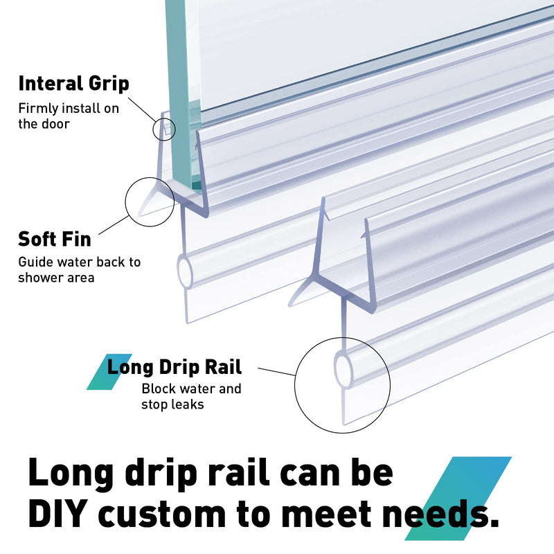 Shower Door Bottom Seal,2 PCS 5/16" X 36" Shower Door Sweep for 5/16 Inch Glass,Frameless Glass Door Seal Strip to Seal 22mm Gap,Stop Shower Leaks and Create a Water Barrier For 5/16" Glass