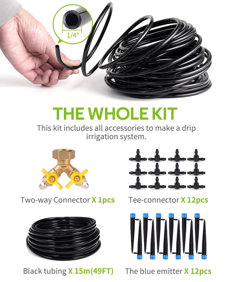 [Australia - AusPower] - HIRALIY 50ft Drip Irrigation Kit Plant Watering System 8x5mm Blank Distribution Tubing DIY Automatic Irrigation Equipment Set for Garden Greenhouse Flower Bed Patio Lawn 