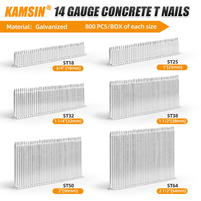 [Australia - AusPower] - ST25 14 Gauge Concrete T Nails, 1'' (25MM) Length Collated Concrete T Nails, Galvanzied, 800 PCS/BOX, Fasteners for Pneumatic Concrete T Nailer, Air T Nail Gun ST25 
