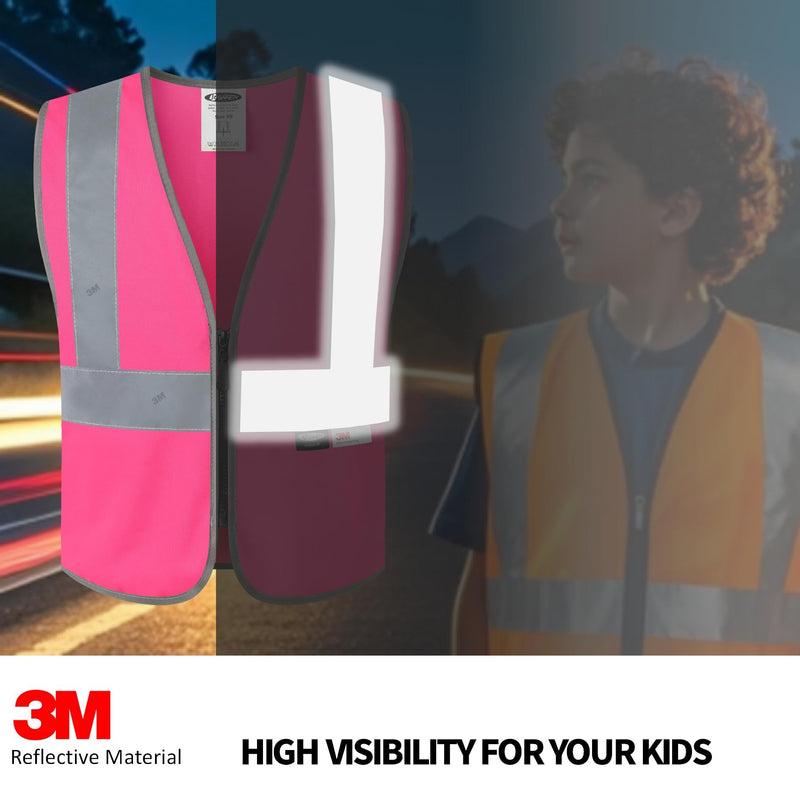 JKSafety Kids Safety Vest Kids Construction Vest with 3M Reflective Tapes High Visibility Meet ANSI Standard (BK300) 1-3Years Pink