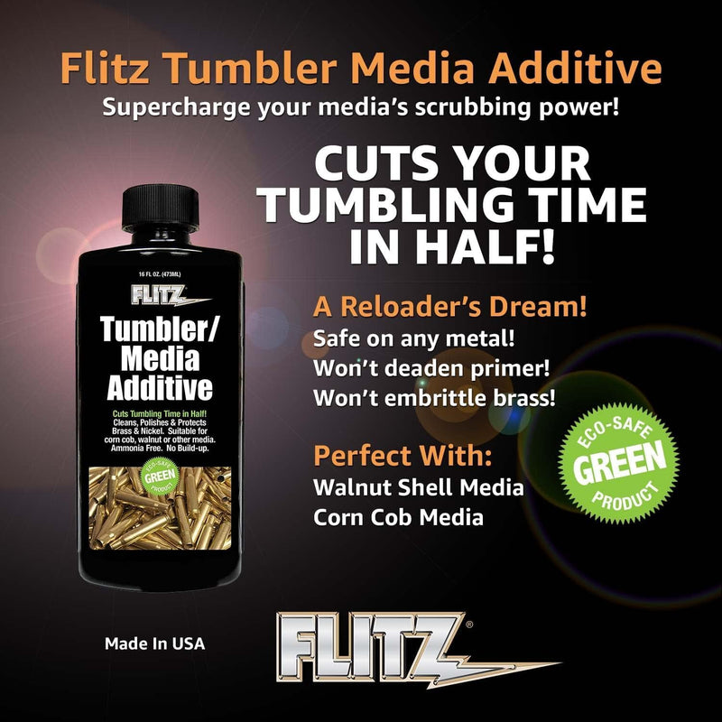 [Australia - AusPower] - Flitz Tumbler Media Additive - 16oz Bottle of USA-Made Brass Cleaner Reloading Liquid for Ammo, Copper, & All Metals - Ammonia-Free Tumbling Polish to Remove Oxidation, Powder Residue (1 Pack) 16 Fl Oz (Pack of 1) 