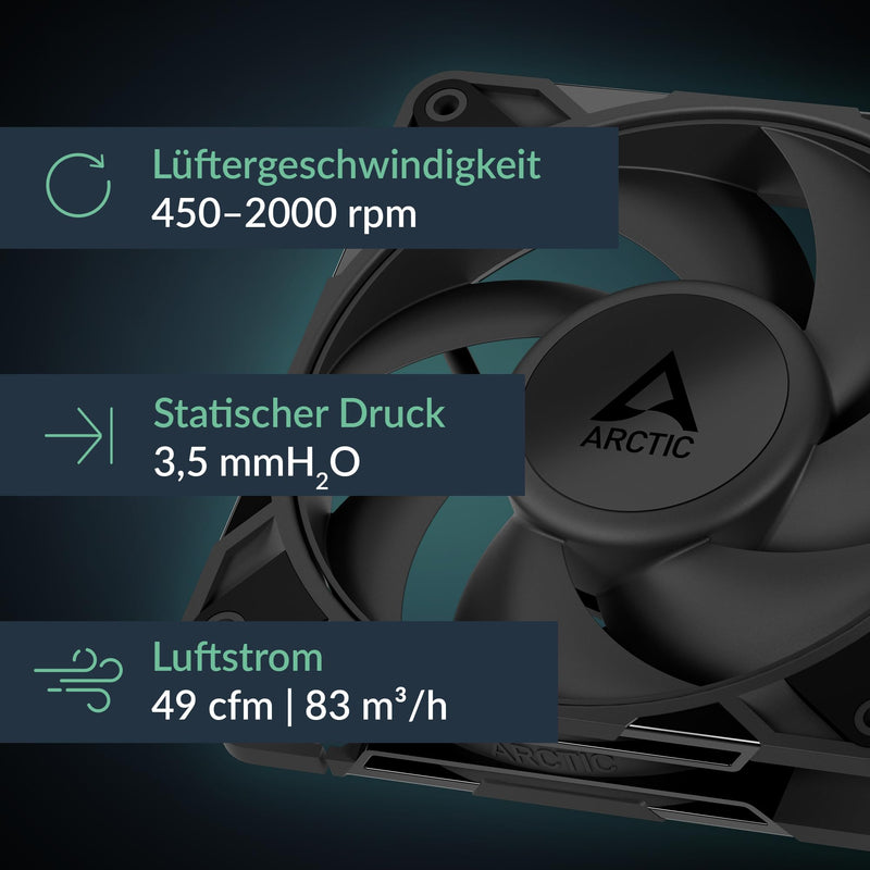 ARCTIC P12 Pro PST LN (Pack of 5) - Low-Noise 120 mm Premium PC Fan | PWM case fan, case fan, Y-cable splitter, 450-2000 rpm, 0 rpm <5% PWM, hydrodynamic plain bearing, 4-pin 5 Stück