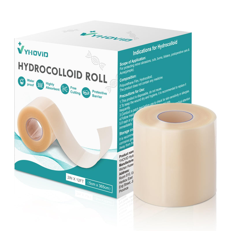 [Australia - AusPower] - Hydrocolloid Roll for Wound Care, Hydrocolloid Patch Bandages with Self-Adhesive, Bed Sore Bandages, Highly Absorbent for Burn, Blister, Acne Care, Sterile and Waterproof (2in x 12ft) 