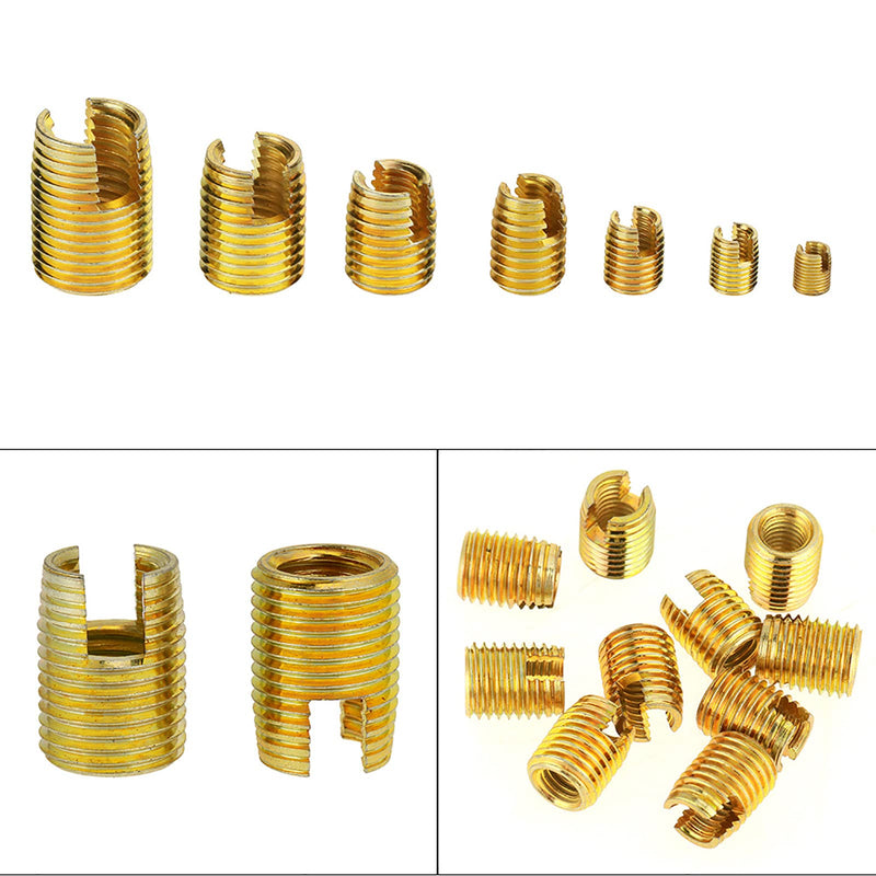[Australia - AusPower] - Threaded Inserts Kit, 50Pcs Brass Tone Self Tapping Thread Slotted Inserts Combination Set Repair Thread Tool with Storage Case M3 M4 M5 M6 M8 M10 Thread Inserts Set 
