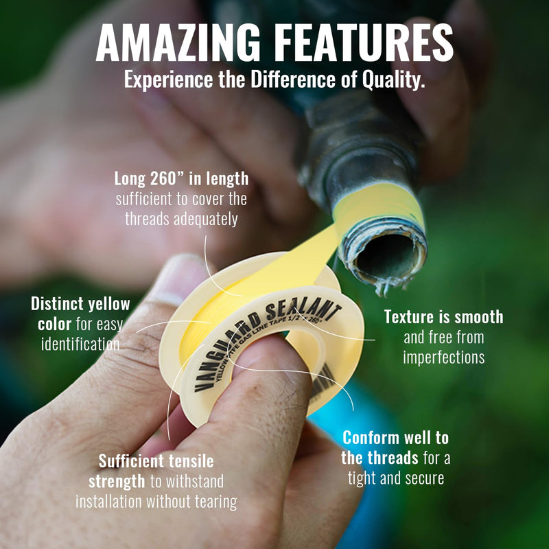 [Australia - AusPower] - PTFE Yellow Gas Line Thread Sealant Tape 260" Length 1/2" Width 1 Pack for Propane,Natural Gas and More 