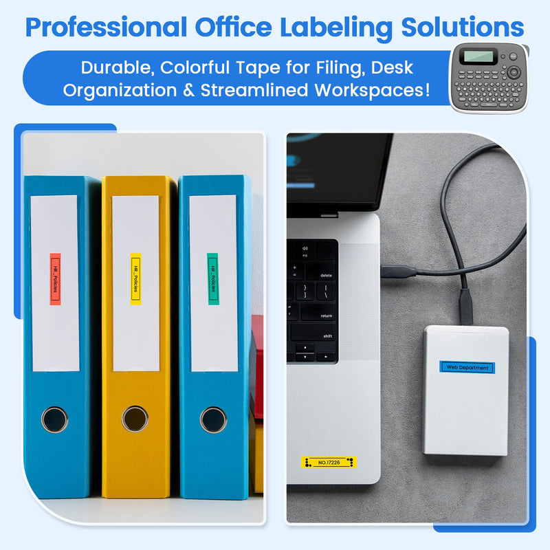 [Australia - AusPower] - Classic Color BZ Tapes for D210S H1100 E1000 Label Maker, 12mm 0.47 Laminated CHIP Label Tapes Refills, Black(3B35Z) Red(3B41Z) Blue(3B51Z) Yellow(3B61Z) Green(3B71Z), 5-Packs Classic Color 12mm x 8m (0.47" x 26.24ft.) 