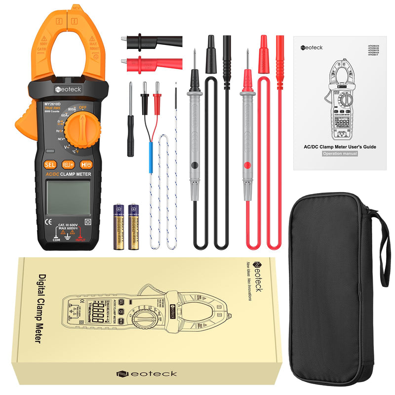 [Australia - AusPower] - Neoteck Clamp Meter 6000 Counts Clamp Multimeter 800A AC/DC Current&Voltage Multimeter with TRMS Capacitance Continuity Resistance NCV Diode Frequency for Home Electrical,Automobile,Industrial,HVAC 