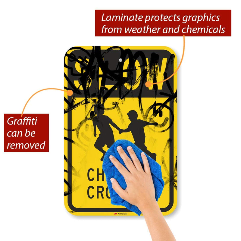 SmartSign - K-5198-HI-12x18 "Slow - Children Crossing" Sign | 12" x 18" 3M High Intensity Grade Reflective Aluminum Black on Yellow