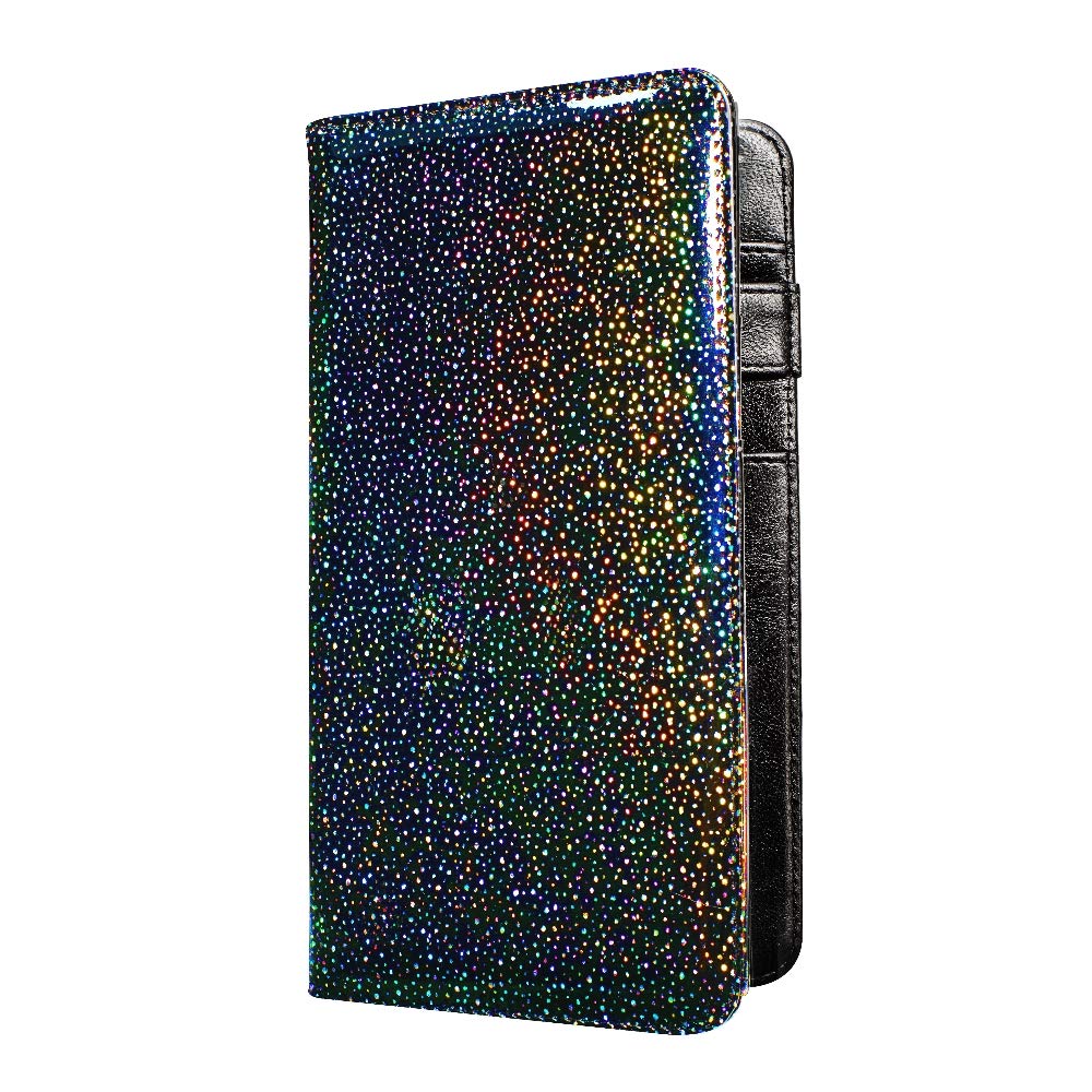 Mymazn Holographic Glitter Server Book with Zipper Pocket 5x9 Waitress Book with Magnetic Closure Pocket Serving Book for Waitress Wallet Glitter Black