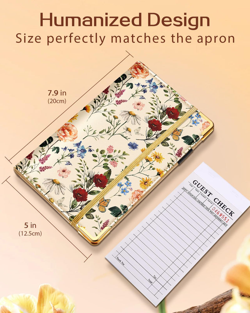 [Australia - AusPower] - Server Book for Waitress Cute Serving Books with Zipper Pocket Accessories Leather Server Check Book Restaurant Waiter Server Booklet Ticket Book Holder Flower Floral 