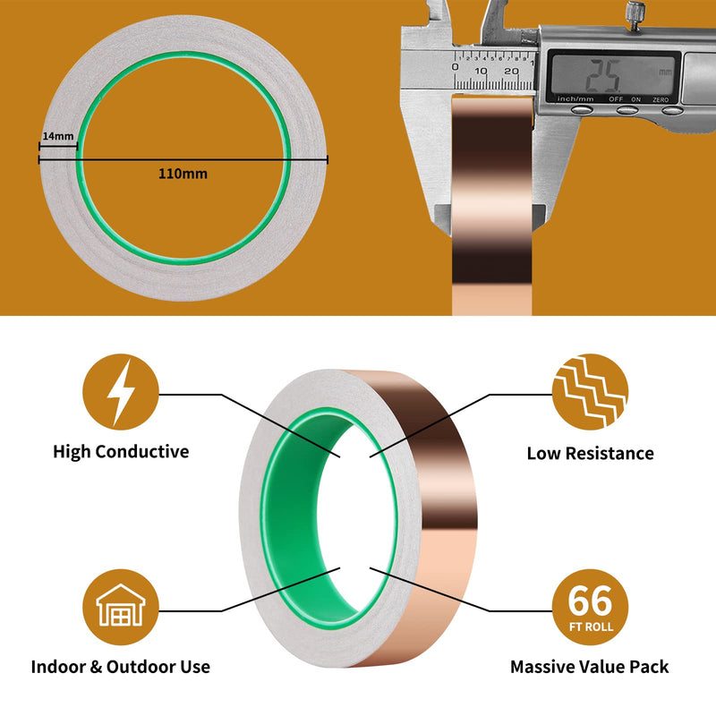 [Australia - AusPower] - Vaincre Copper Tape (1inch X 66 FT), Copper Foil Tape for Stained Glass, Copper Tape for Slugs Conductive Adhesive, Copper Flashing Conductive Tape for Guitar, EMI Shielding 25mmx20m-1p 
