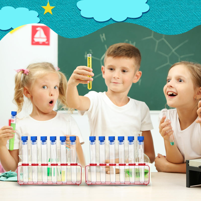 [Australia - AusPower] - 2 Sets Test Tubes with Rack Clear Plastic Test with Caps and 6 Holes Holder Rack Nurse Party Decorations Shot Tubes for Scientific Experiments Party Favors Candy(Red,Integrated) Red Integrated 